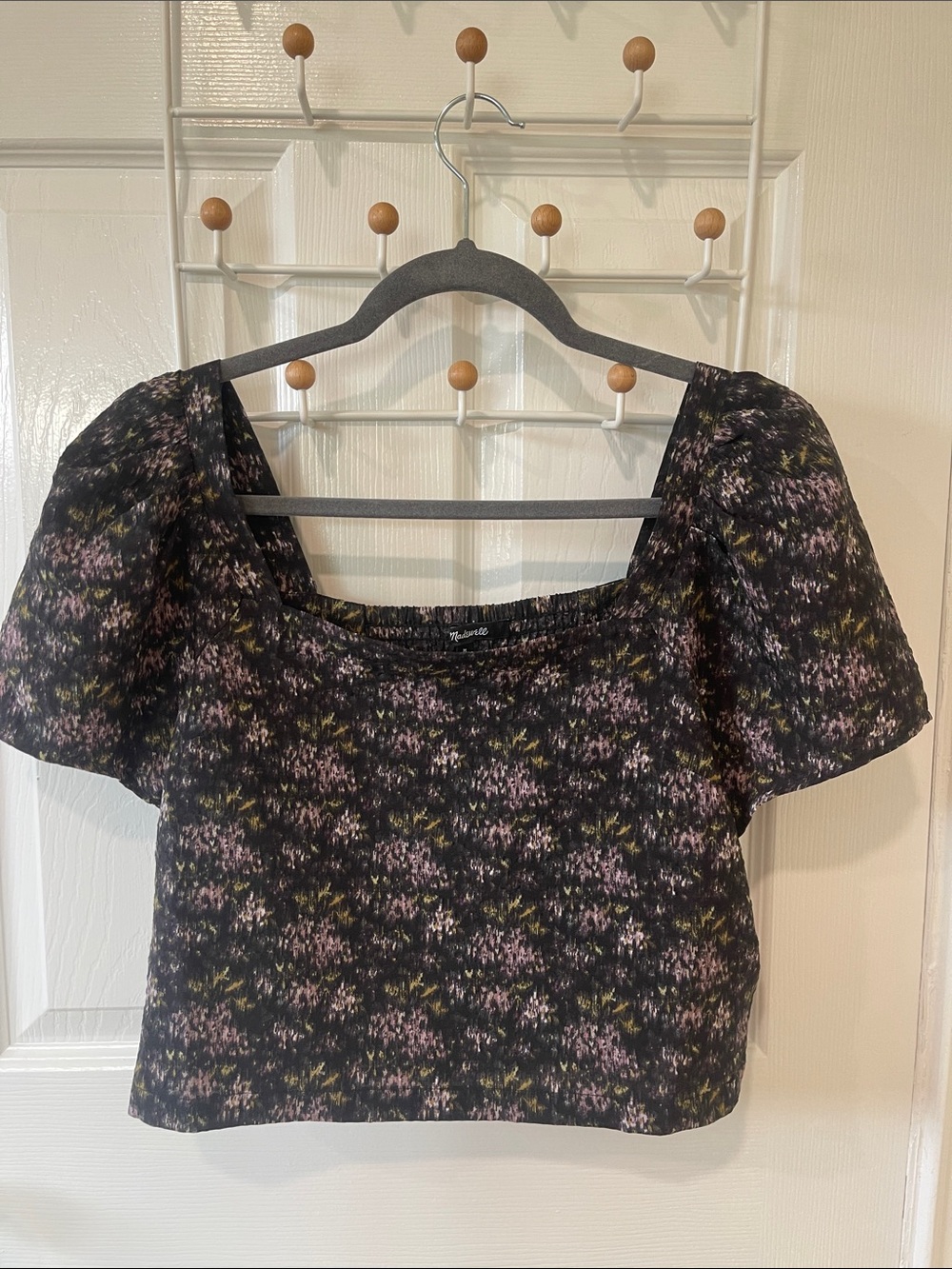 Madewell Black Crop Top with Purple and Olive Floral